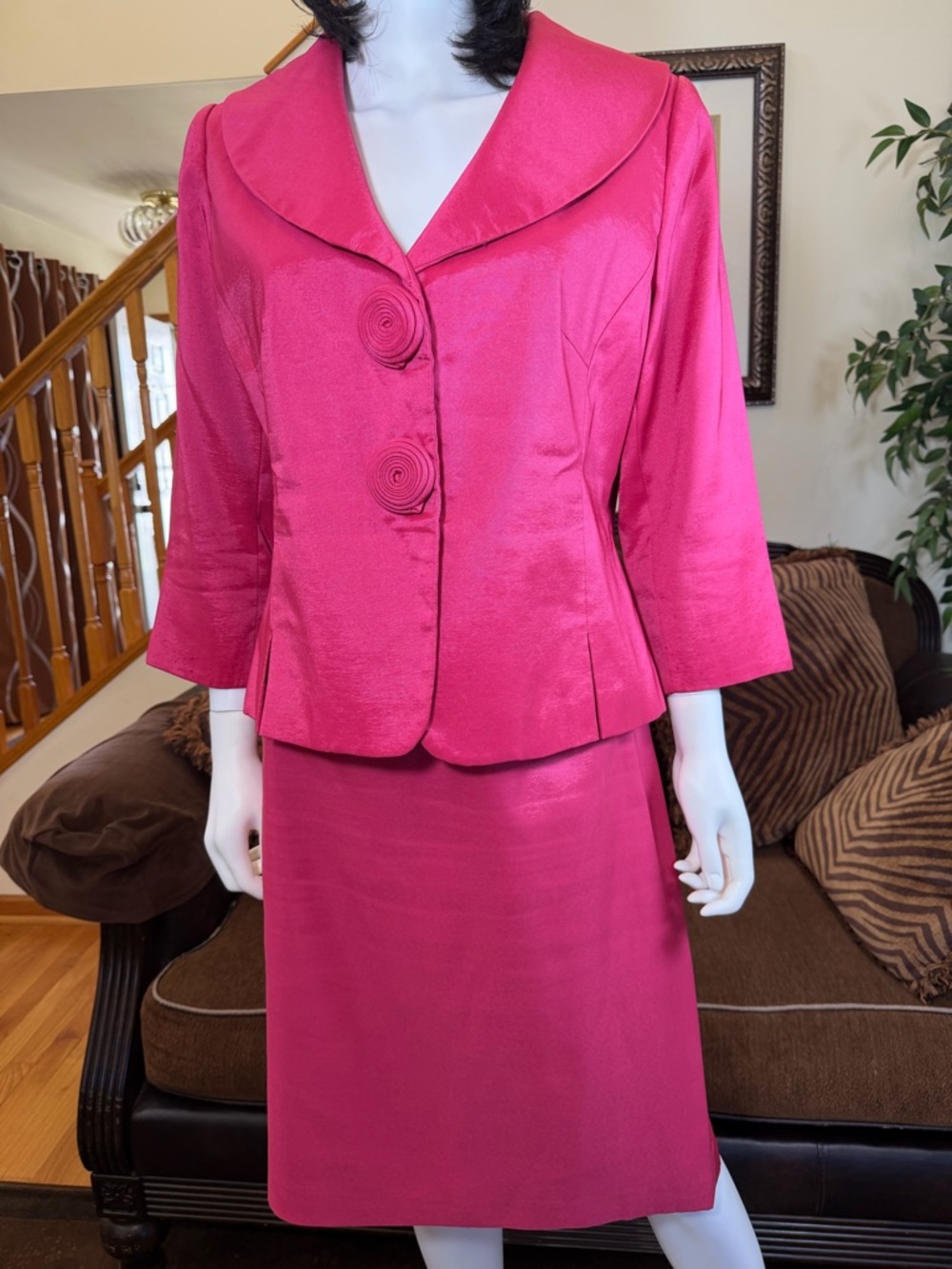 Midnight Velvet Bright Fuchsia Jacket and Skirt Set
